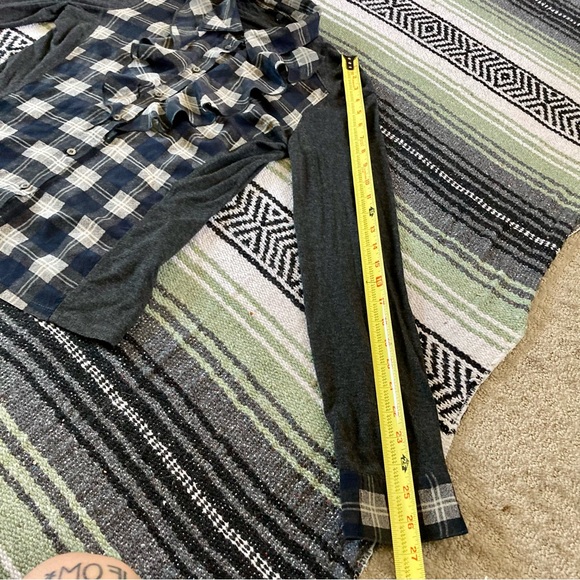 Weekend by max mara ruffly plaid prairie button down long sleeve blouse blue - Picture 5 of 11